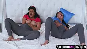 horny latina stepsisters tempt pervy stepbrother with toys blowjobs and threesome monster cock fuck