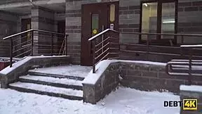 russian redhead bends over for rough doggystyle pov to settle her debt with cash sex