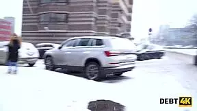 russian redhead bends over for rough doggystyle pov to settle her debt with cash sex