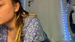 blonde teen's tight ass stretched by double dildo closeup