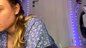 blonde teen's tight ass stretched by double dildo closeup