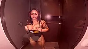 Surprise shower lick turns into raw reverse POV anal with cum swapping and deepthroat on tattooed latina redhead