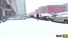 russian redhead bends over for rough doggystyle pov to settle her debt with cash sex