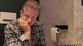 European Dad Catches Pregnant Young Wife and Fucks Her Shaved Pussy