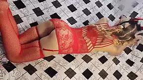 Blonde Cutie in Red Lingerie Deepthroats Cock Till Explosive Cum Gush!