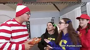 trick or treat halloween foursome busts thieving girlfriends in panties orgy