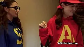 trick or treat halloween foursome busts thieving girlfriends in panties orgy