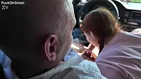 seductive redhead teen gives first public taxi anal deepthroat and cum facial