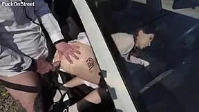 seductive redhead teen gives first public taxi anal deepthroat and cum facial