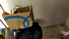 a young girl watches as i flash cock in dressing room then jerks me off to cumshot