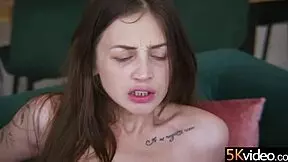 her skinny frame stretches perfectly as shaved pussy swallows michaels monster cock deep with sloppy riding