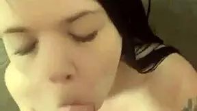 Petite slut gulps cum then wears messy facial explosion