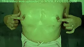 she lotions her perky nipples for slippery solo tease