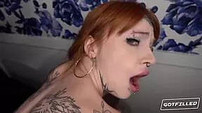 damn that tattooed redhead riley moon rides cock till creampie fills her tight pussy
