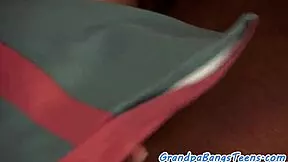 a cute european teen babe rides her dirty grandpa's cock cowgirl style