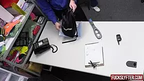 innocent shy teen deepthroats officers huge cock at the office