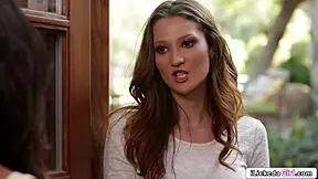 Brunette Lesbian Fingers Licks Shaved Pussy Till Blind BFF Squirts in Shower