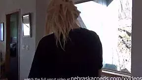 Skinny Iowa teen nervously fingers herself deep in local forest