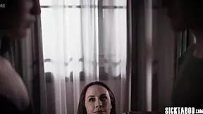 small titted babe jumps into milf threesome sucking tits and ass