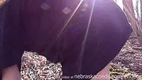 Skinny Iowa teen nervously fingers herself deep in local forest