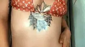 Oiled MILF Babe Skylarbonez's Big Tits Shimmer on Louis Vuitton Bikini Piercings