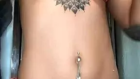 Oiled MILF Babe Skylarbonez's Big Tits Shimmer on Louis Vuitton Bikini Piercings