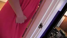 lesbian domina SLAPS wet pussy of bound brunette slave hard