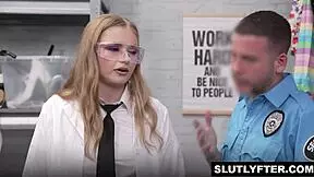 officer tony rubino catches nerdy mckenzie mae stealing then handjobs his cock