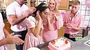 Latina Stepdaughter's 18th Birthday Turns Into Daddy's Voyeur Gangbang Frenzy