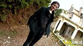 dirty clarysse 18+ rides cock hard outdoors at castle