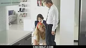 Thick stepmom rides petite stepson dick during chores 🔥🍑