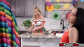 damn stepdaughter jumps on stepdad's cock while milf milks it hard