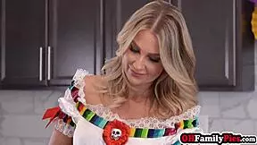 damn stepdaughter jumps on stepdad's cock while milf milks it hard