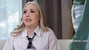 Wild sexdrive teen Eva Nyx uses strapon on Reya Lovenlight to satisfy her at home