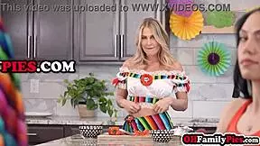 damn stepdaughter jumps on stepdad's cock while milf milks it hard