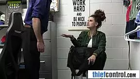 Wow! Busty brunette teen punished hard by security after sex shop theft!