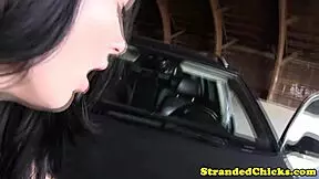 stranded teen hitchhiker picks up a ride then bends over to suck and fuck outdoors