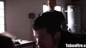 Blonde teen gangbanged in all holes by masked thugs?