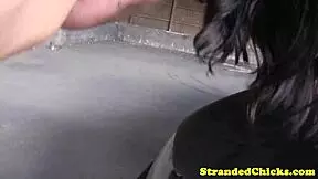 stranded teen hitchhiker picks up a ride then bends over to suck and fuck outdoors