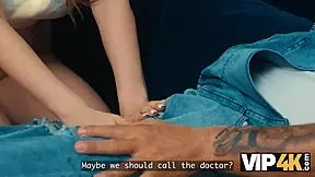 The beautiful brunette with big natural tits tries helping but ends up fucked hard by her boyfriend's father-in-law.