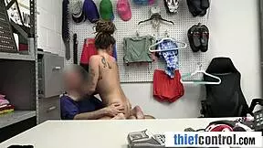 Wow! Busty brunette teen punished hard by security after sex shop theft!