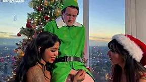 aaliyah and yasmina spot naughty elf stealing gifts then lick her wet pussy
