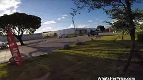 redhead teen sucks cock in abandoned wagon for cash