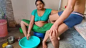 indian mommy bends over for young boy's big cock pounding