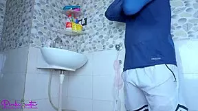 chachi squeezes out bhatija's load in hot toilet mms bathroom creampie 😈💦🚽