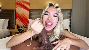 petite blonde takes bbc interracial facial in hotel room