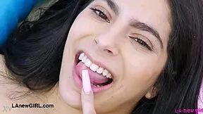 during her pov casting interview elegant latina model strips to reveal sexy petite body on sofa