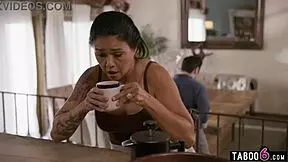 Wife watches husband bend petite teen Coco Lovelock over for doggystyle pounding