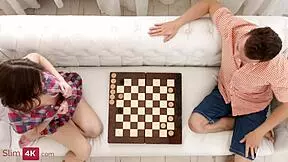 Sofy Torn's petite shaved pussy bent over doggystyle hardcore after checkers game cowgirl cumshot tits riding