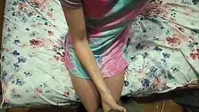 Horny Wife Gropes Cock Through Tight Shorts